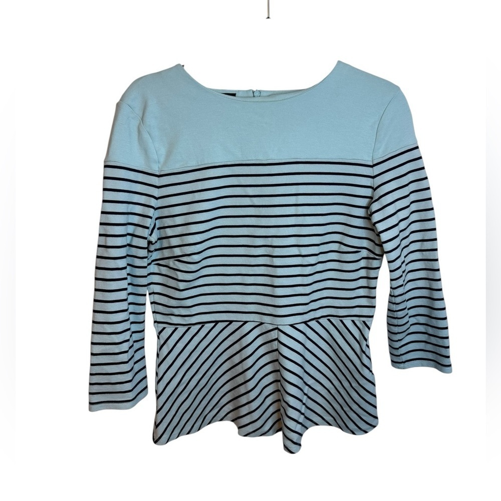 Talbots Aqua Blue Striped 3/4 Sleeve Y2K Peplum Top